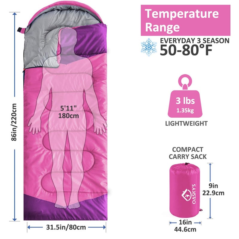 oaskys Camping Sleeping Bag - 3 Season Warm & Cool Weather - Summer Spring Fall Lightweight Waterproof for Adults Kids - Camping Gear Equipment, Traveling, and Outdoors - Image 2